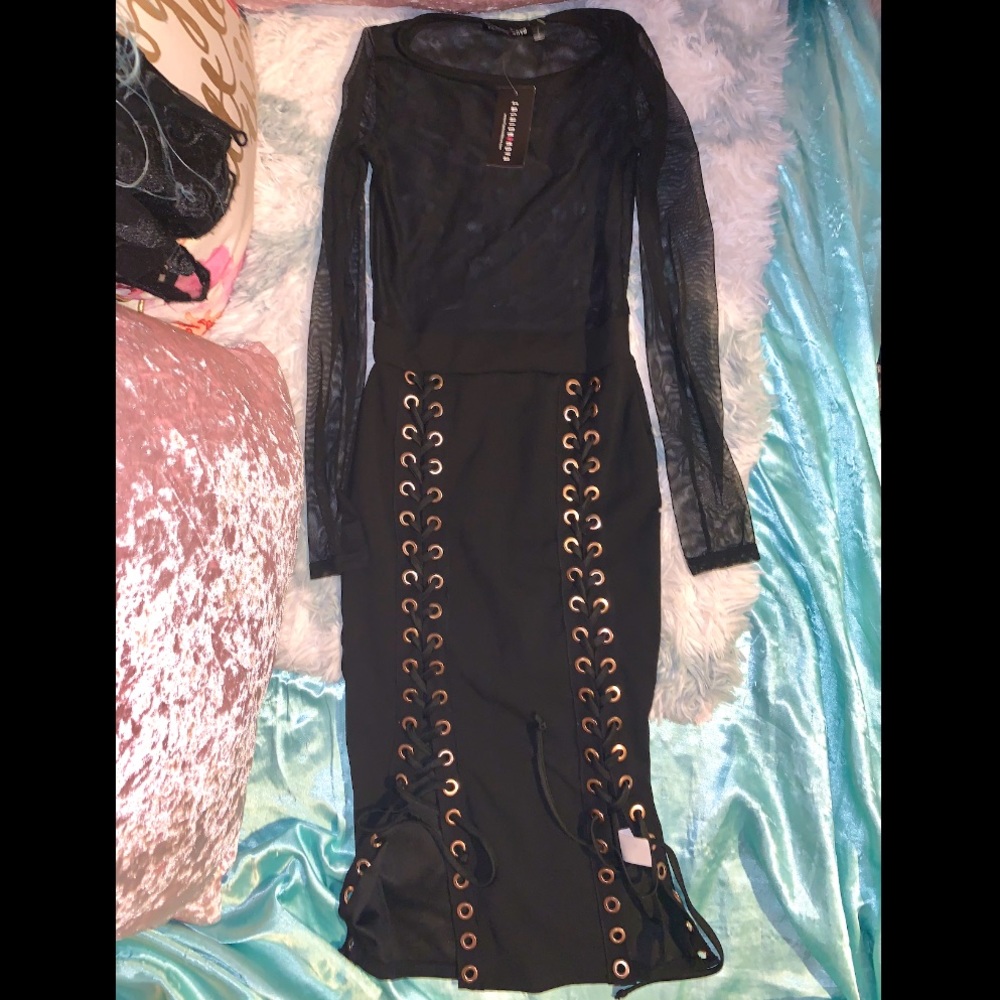 Black Mesh•Lace Up Dress - Picture 4 of 5